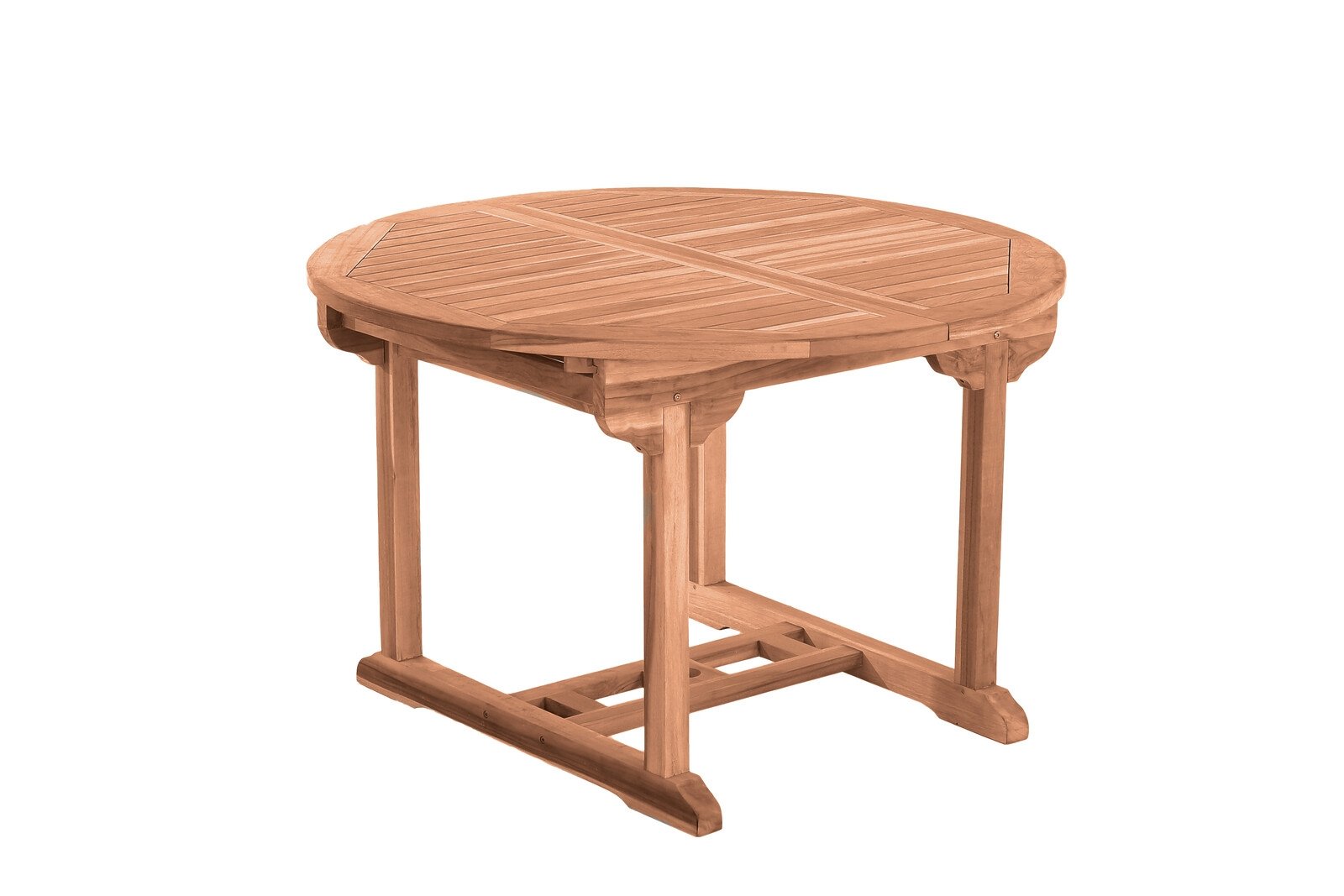 Apvalus 120/170 cm lauko stalas, išskleidžiamas, natūralaus tikmedžio