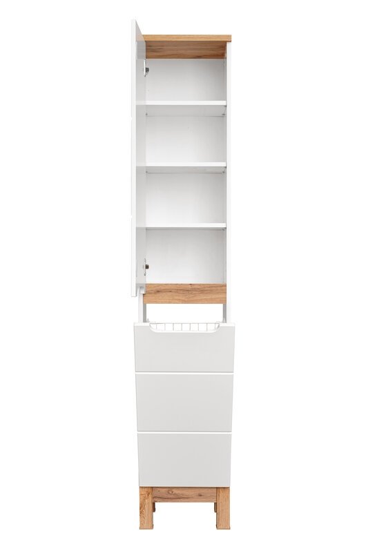 Minimalistinė vonios spintelė, medinė, blizgi