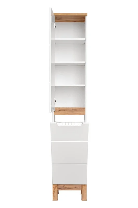 Minimalistinė vonios spintelė, medinė, blizgi