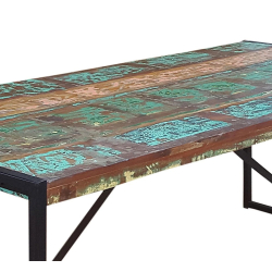 bohemiško stiliaus stalas, su metalinėmis kojomis, antikvarinio dizaino