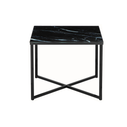 Elegantiškas staliukas, juodas, su stikliniu marmuro imitacijos stalviršiumi