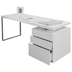 Modernaus dizaino darbo stalas, baltas, blizgus