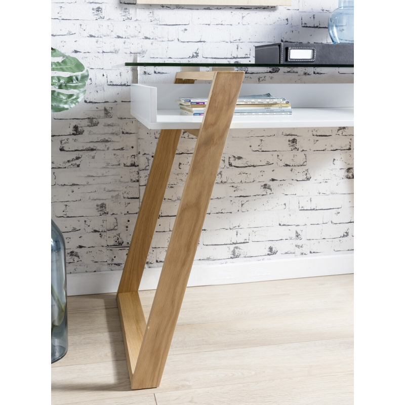 rašomasis stalas su stalčiumi, medinis, metalinėmis kojomis, kompaktiškas