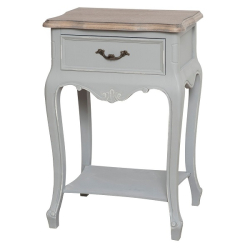 Naktinis staliukas / spintelė CATANIA - provanso stiliaus, išskirtinio dizaino baldas iš medžio ir pilkos spalvos