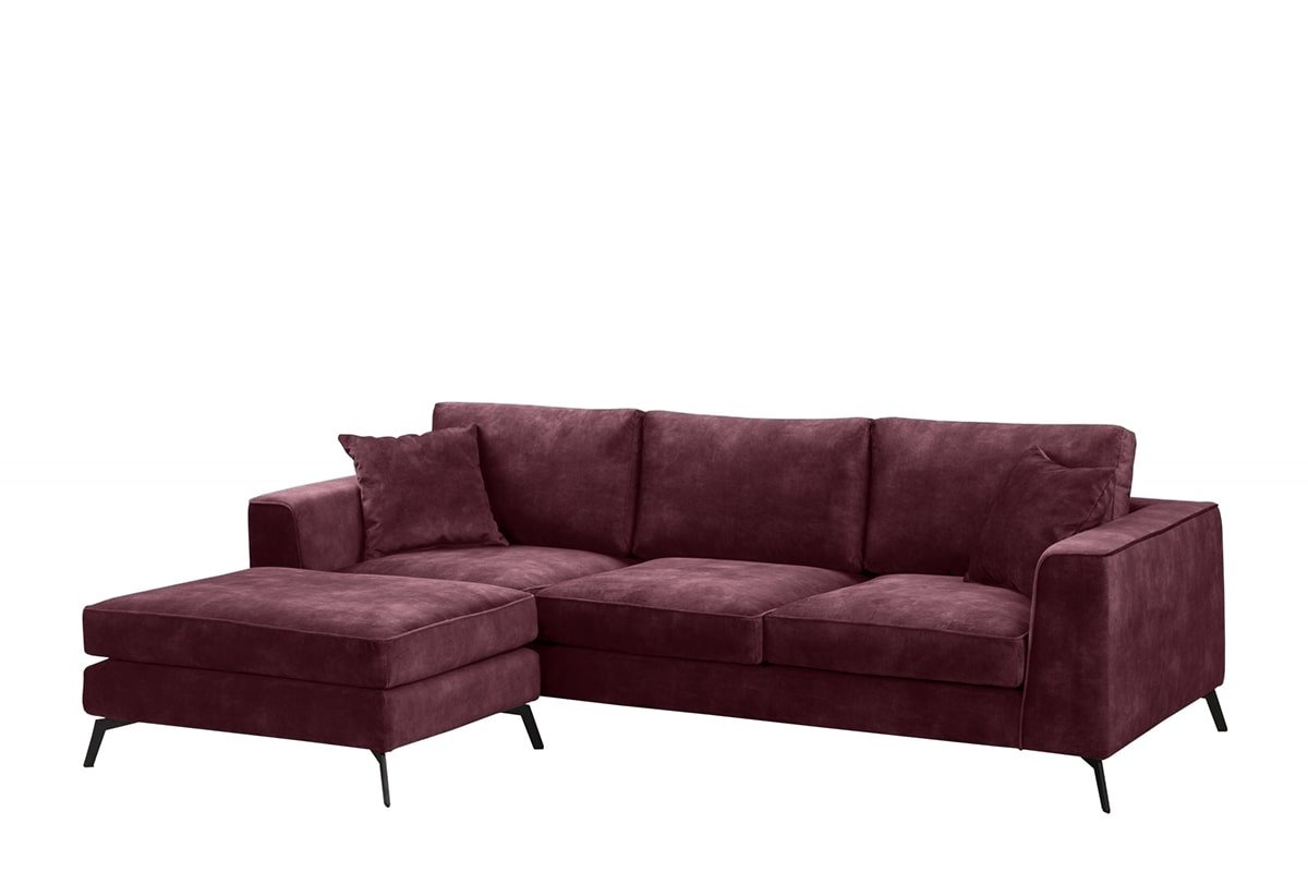 Minkštas kampas su pufu NORA, bordo, 250x175x87 cm