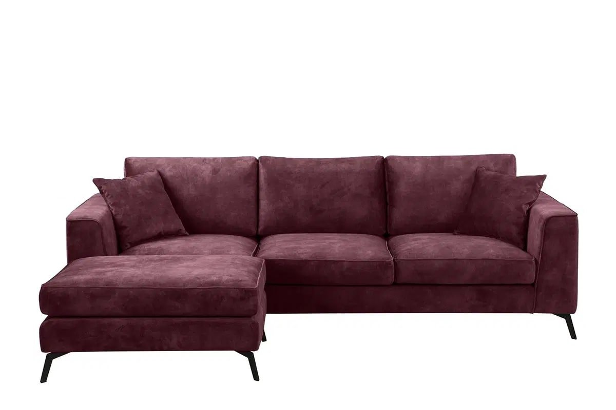 Minkštas kampas su pufu NORA, bordo, 250x175x87 cm