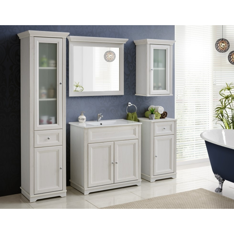 Klasikinio dizaino vonios baldų komplektas, baltos spalvos, elegantiškas