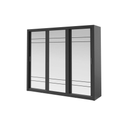 Trijų durų spinta su veidrodžiais APER, juoda, 250x60x215 cm