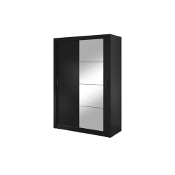 Dviejų durų spinta su veidrodžiu APER, juoda, 150x60x215 cm