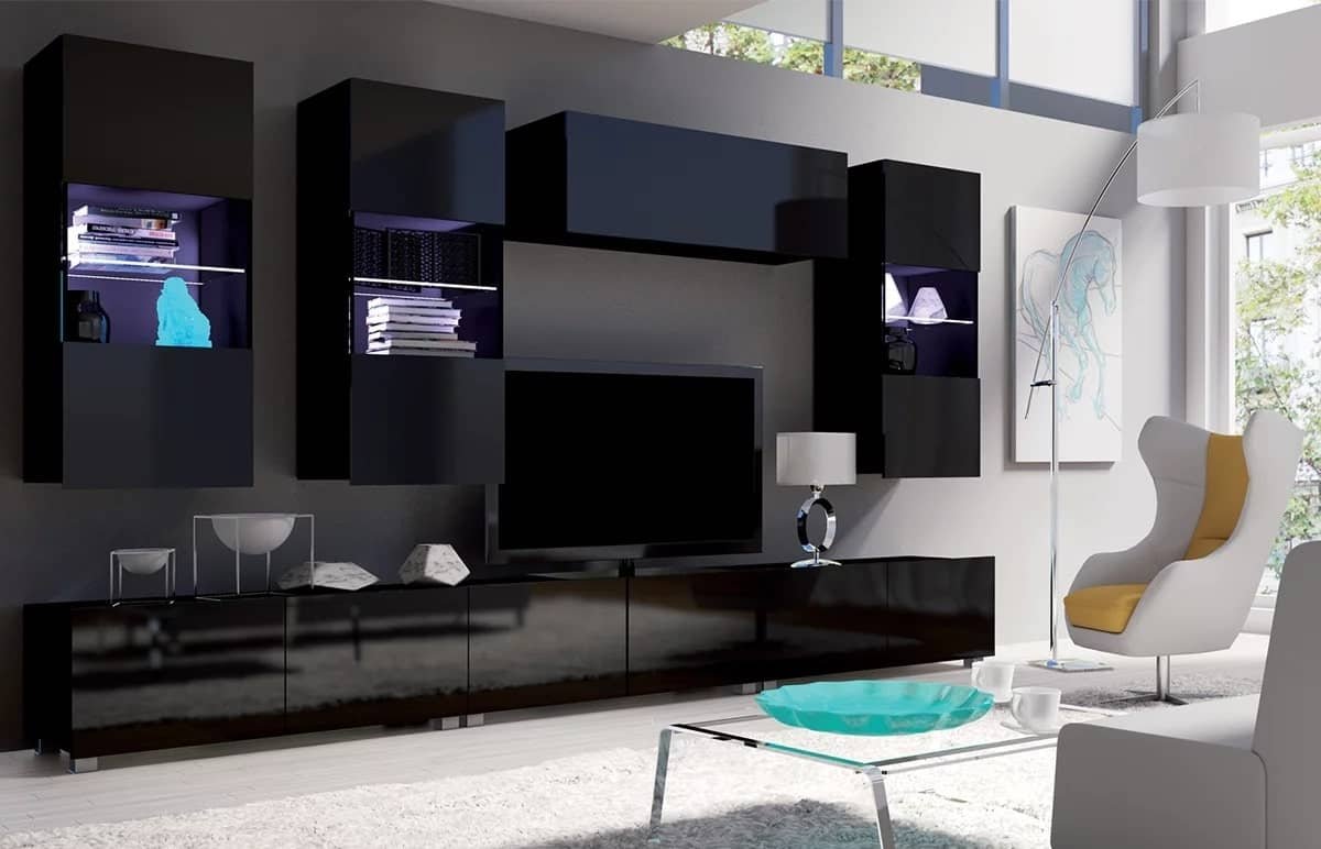 TV staliukas PAVA, juodas, 150x43x37 cm