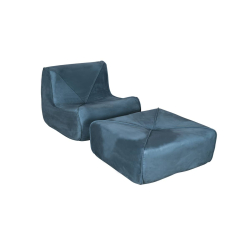 Fotelis su pufu NUA, mėlynas, 86x102x70 cm