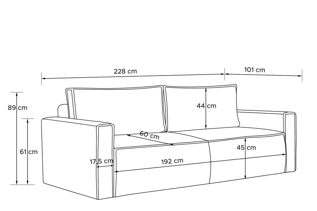 Sofa NAPA, tamsiai pilka, 228x101x89 cm