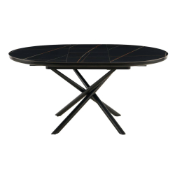 Apvalus pailginamas valgomojo stalas SF107, juodas, 120-160x76 cm