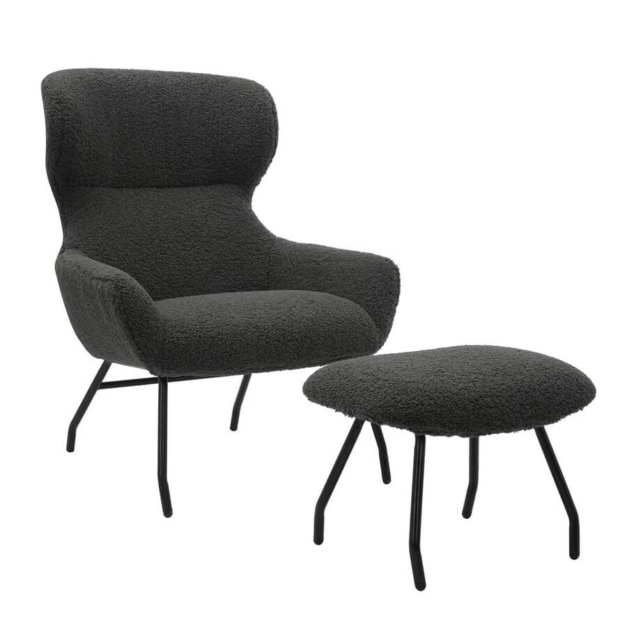 Fotelis su pufu SF367, antracito, 79x82x103 cm
