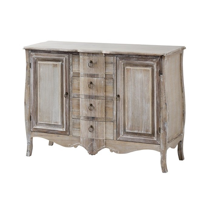Komoda 08DB MERANO - 120x40x85 cm. Balintos tuopos medienos komoda, vaškuota. Su 4 stalčiais, raštais, sendinto stiliaus.