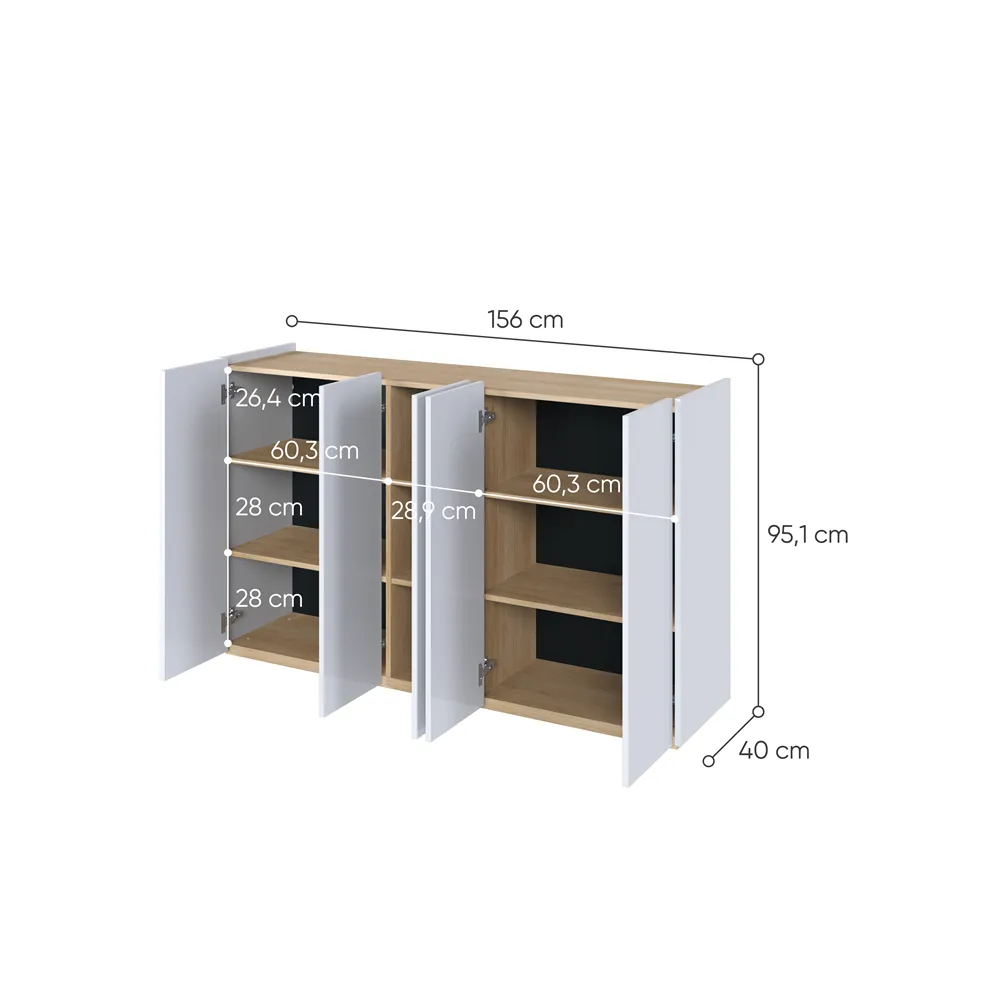 Spintelė su LED apšvietimu EASE, balta, 156x40x95 cm