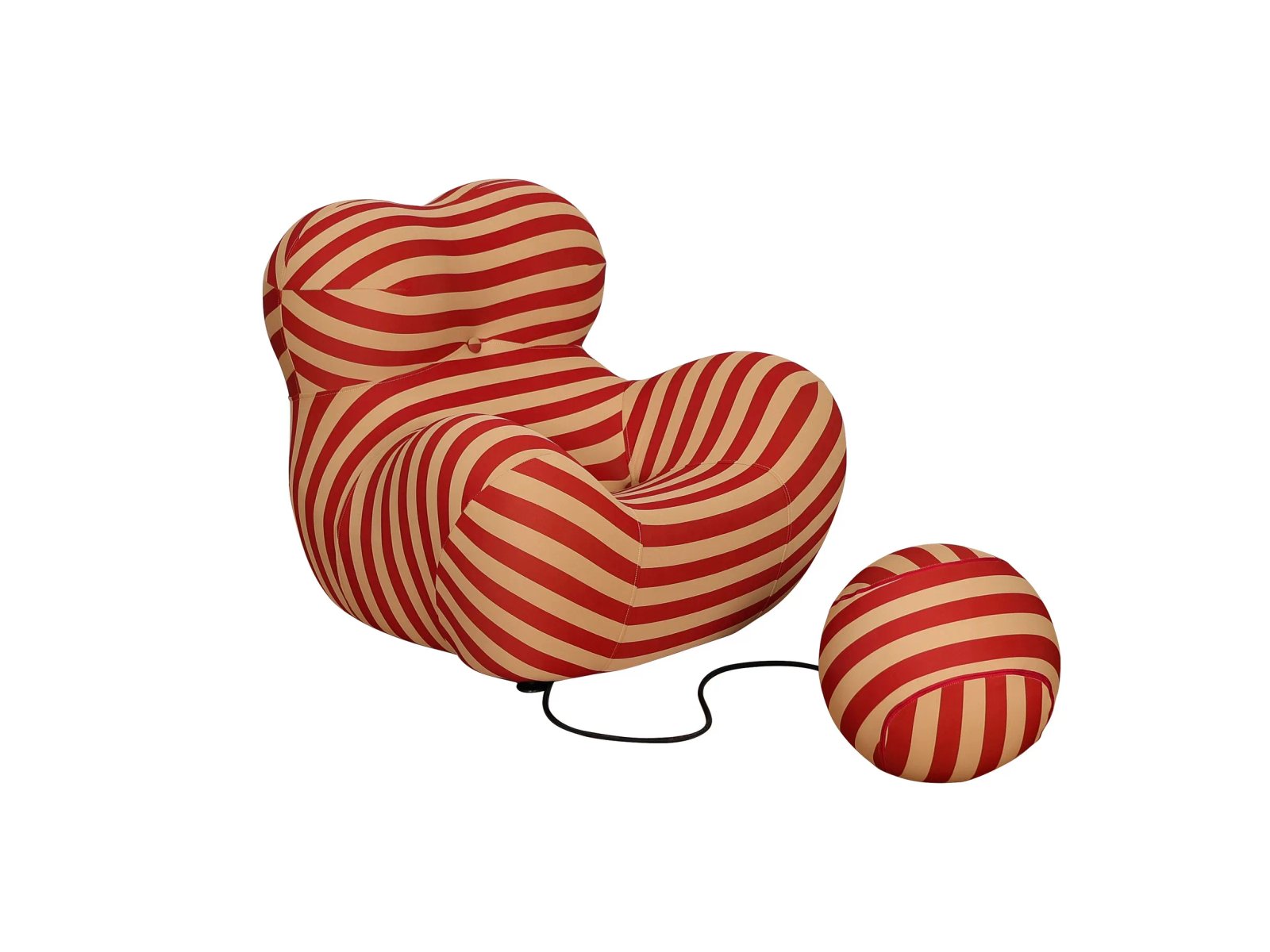 Fotelis su pufu NUA, smėlio/raudonas, 68x76x63 cm