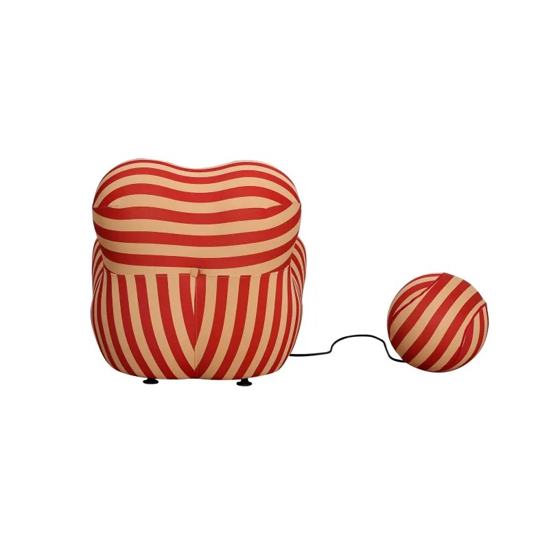 Fotelis su pufu NUA, smėlio/raudonas, 68x76x63 cm
