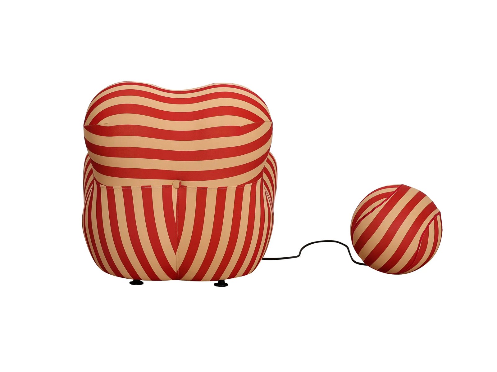 Fotelis su pufu NUA, smėlio/raudonas, 68x76x63 cm