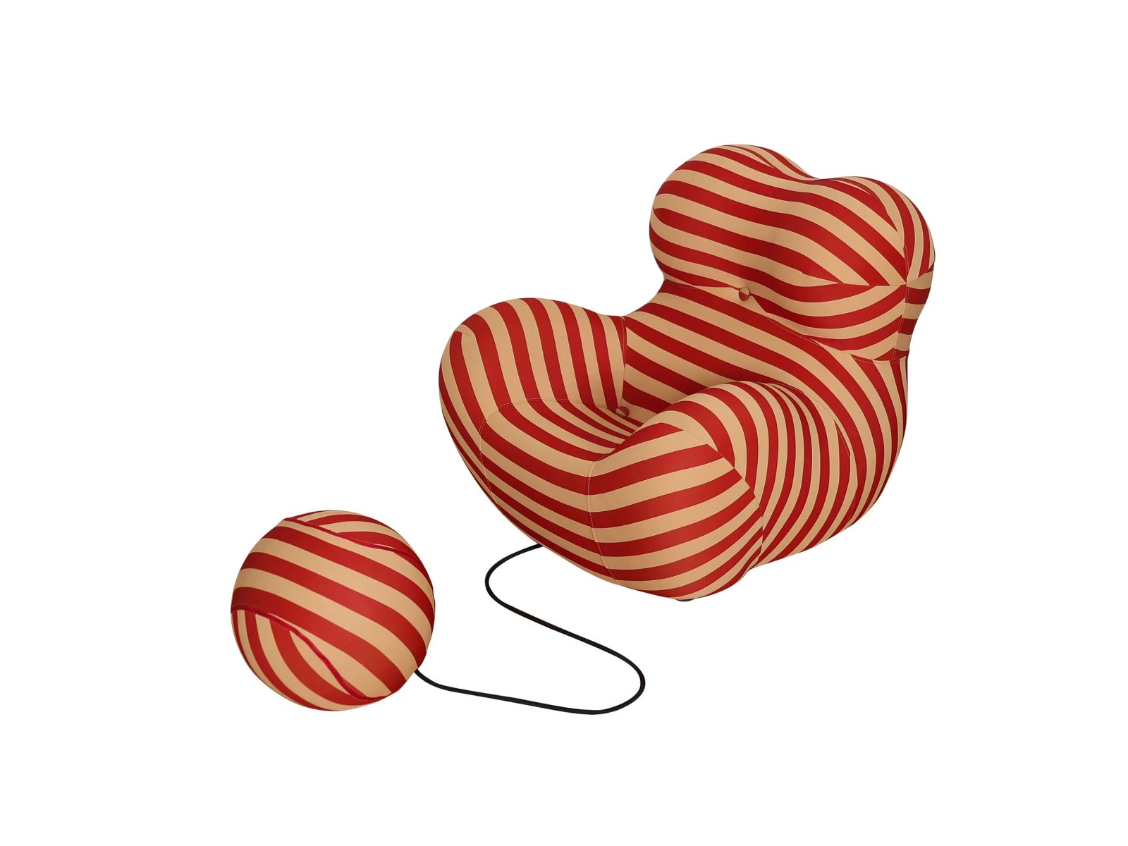 Fotelis su pufu NUA, smėlio/raudonas, 68x76x63 cm