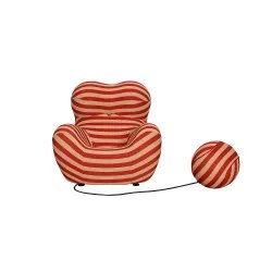 Fotelis su pufu NUA, smėlio/raudonas, 68x76x63 cm