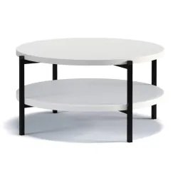 Žurnalinis staliukas su lentyna GERIC, matinis baltas, 84x84x43 cm