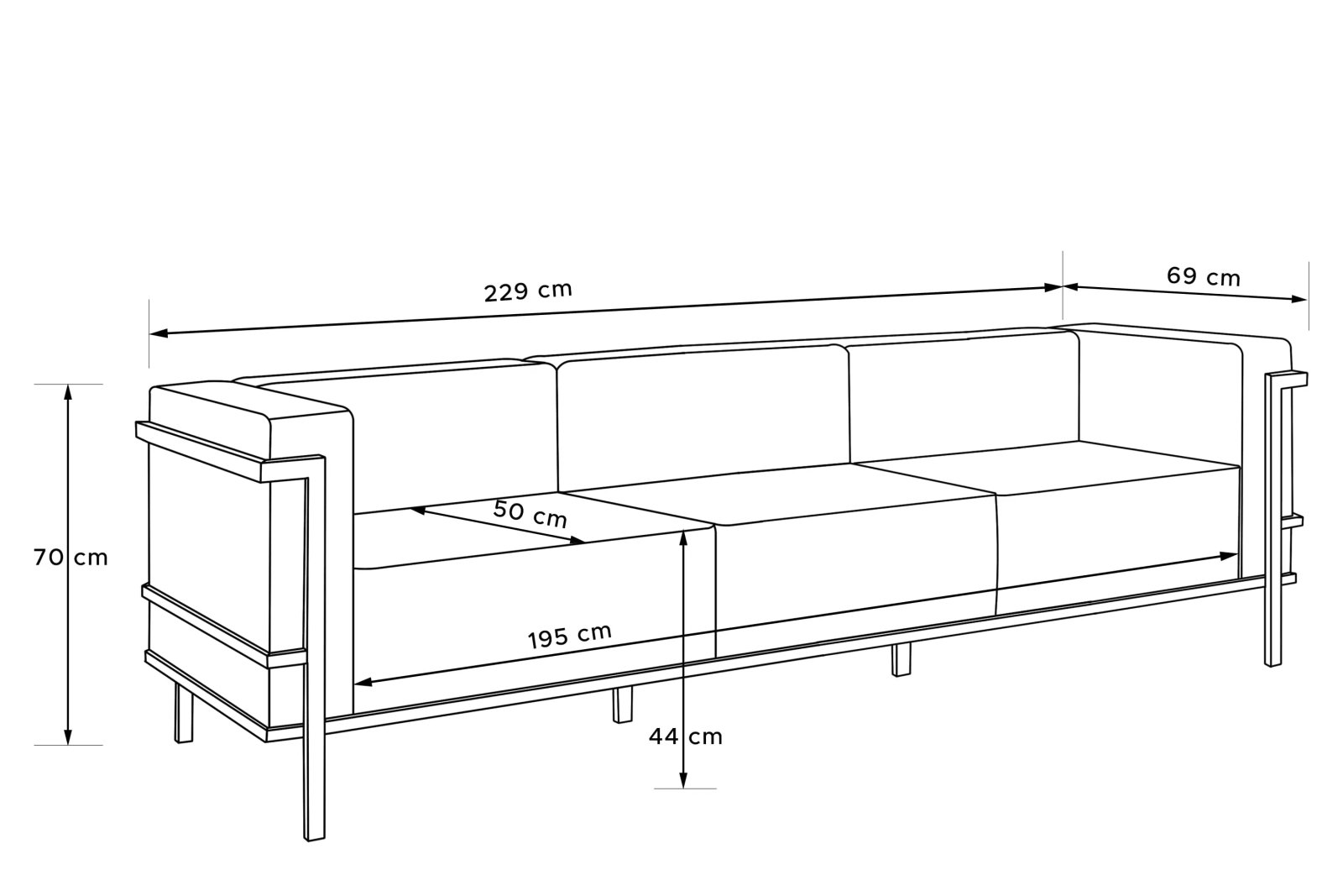 Lauko sofa TRIGO 3, balta/smėlio, 229x69x70 cm