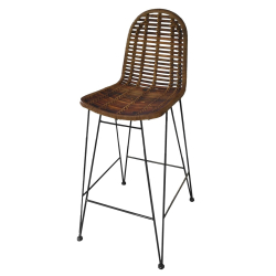 Baro kėdė metalinėmis kojelėmis, sėdimoji dalis pagaminta iš ratano, minimalistinio stiliaus